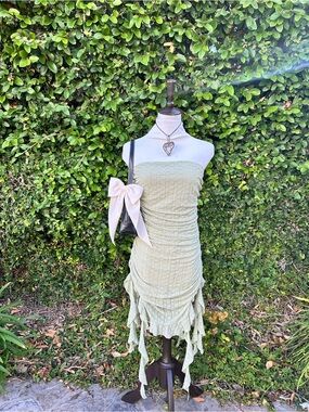 ✨Y2K Strapless Sage Green Asymmetrical Dress